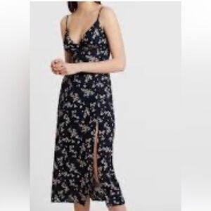 Abercrombie and Fitch Floral Navy Dress with high slit and smocked back small